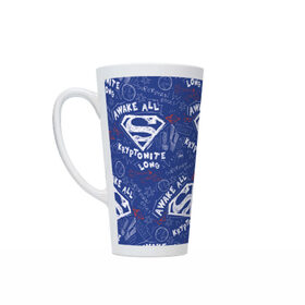 Кружка Латте с принтом Awake all в Ухте, Белая керамика | Объем 480 мл; Высота 150 мм; Диаметр 90 мм | man | steel | superman | vdzajul | супермен | супермэн