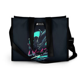 Сумка-шоппер 3D с принтом The Alien в Ухте, 100% полиэстер | застегивается на металлическую кнопку; внутренний карман застегивается на молнию. Стенки укреплены специальным мягким материалом, чтобы защитить содержимое от несильных ударов
 | alien | арт | геометрия | неон | чужой