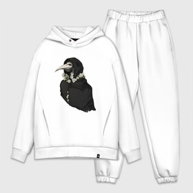 Мужской костюм хлопок OVERSIZE с принтом Цветочный доктор в Ухте,  |  | арт | белые розы | белый | клюв | мантия | маска | рисунок | розы | цветы | черный | чумной доктор
