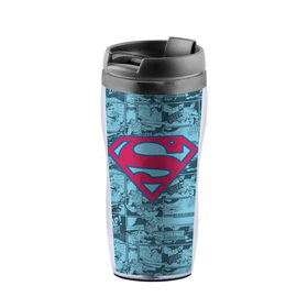 Термокружка-непроливайка с принтом Man of steel в Ухте, внутренняя часть — пищевой пластик, наружная часть — прозрачный пластик, между ними — полиграфическая вставка с рисунком | объем — 350 мл, герметичная крышка | Тематика изображения на принте: man | steel | superman | vdzajul | супермен | супермэн