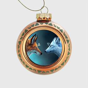 Стеклянный ёлочный шар с принтом ЛИСА И ВОЛК(D) в Ухте, Стекло | Диаметр: 80 мм | wolf | волк | волки | волчица | животные | одинокий волк