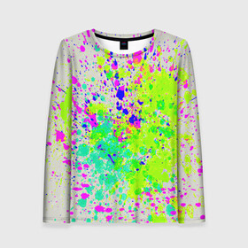 Женский лонгслив 3D с принтом КИСЛОТНЫЕ БРЫЗГИ в Ухте, 100% полиэстер | длинные рукава, круглый вырез горловины, полуприлегающий силуэт | watercolor | абстракция красок | акварель | брызги красок | живопись | краска | потертость красок | текстуры