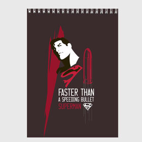 Скетчбук с принтом Faster than a speeding bullet в Ухте, 100% бумага
 | 48 листов, плотность листов — 100 г/м2, плотность картонной обложки — 250 г/м2. Листы скреплены сверху удобной пружинной спиралью | man | steel | superman | vdzajul | супермен | супермэн
