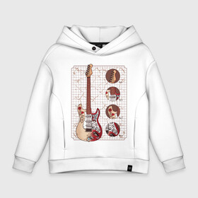 Детское худи Oversize хлопок с принтом Fender Stratocaster Monterey  в Ухте, френч-терри — 70% хлопок, 30% полиэстер. Мягкий теплый начес внутри —100% хлопок | боковые карманы, эластичные манжеты и нижняя кромка, капюшон на магнитной кнопке | Тематика изображения на принте: guitar | hendrix | jimmy | metal | metall | monterey | rock | usa | америка | гитара | гитарист | джимми | красивая | легенда | метал | монтерей | музыка | музыкант | обладатель | рок н ролл | стратокастер | схема | сша | фендер