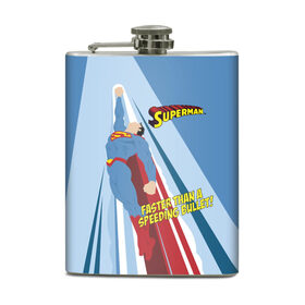 Фляга с принтом Faster than a speeding bullet! в Ухте, металлический корпус | емкость 0,22 л, размер 125 х 94 мм. Виниловая наклейка запечатывается полностью | man | steel | superman | vdzajul | супермен | супермэн