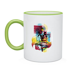 Кружка двухцветная с принтом Man of steel в Ухте, керамика | объем — 330 мл, диаметр — 80 мм. Цветная ручка и кайма сверху, в некоторых цветах — вся внутренняя часть | Тематика изображения на принте: man | steel | superman | vdzajul | супермен | супермэн