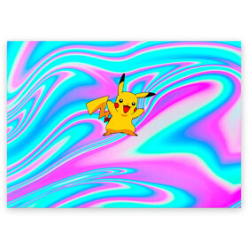 Поздравительная открытка с принтом Пикачу в Ухте, 100% бумага | плотность бумаги 280 г/м2, матовая, на обратной стороне линовка и место для марки
 | Тематика изображения на принте: pika | аниме | игра | мультик | мультфильм | неон | пика | пика пика | пикачу | покемон | покемоны | радуга | фильм