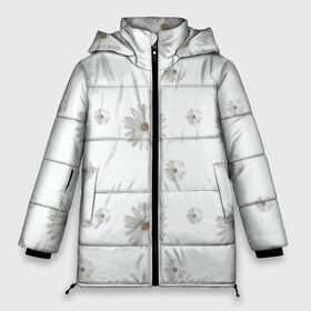 Женская зимняя куртка 3D с принтом Ромашки в Ухте, верх — 100% полиэстер; подкладка — 100% полиэстер; утеплитель — 100% полиэстер | длина ниже бедра, силуэт Оверсайз. Есть воротник-стойка, отстегивающийся капюшон и ветрозащитная планка. 

Боковые карманы с листочкой на кнопках и внутренний карман на молнии | белый фон | весна | лепестки | паттерн | природа | фауна