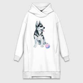 Платье-худи хлопок с принтом Хаски в Ухте,  |  | животные | песокафе | рисунок | собаки | хаски