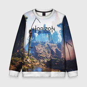 Детский свитшот 3D с принтом Horizon Zero Dawn в Ухте, 100% полиэстер | свободная посадка, прямой крой, мягкая тканевая резинка на рукавах и понизу свитшота | aloy | antasy girl | art | artwork | digital art | fantasy | horizon | horizon: zero dawn | landscape | tallneck | warrior fantasy | weapon | zero dawn