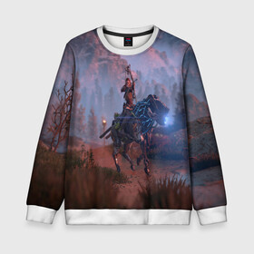 Детский свитшот 3D с принтом Horizon Zero Dawn в Ухте, 100% полиэстер | свободная посадка, прямой крой, мягкая тканевая резинка на рукавах и понизу свитшота | aloy | antasy girl | art | artwork | digital art | fantasy | horizon | horizon: zero dawn | landscape | tallneck | warrior fantasy | weapon | zero dawn