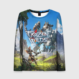 Женский лонгслив 3D с принтом Horizon Zero Dawn в Ухте, 100% полиэстер | длинные рукава, круглый вырез горловины, полуприлегающий силуэт | aloy | antasy girl | art | artwork | digital art | fantasy | horizon | horizon: zero dawn | landscape | tallneck | warrior fantasy | weapon | zero dawn