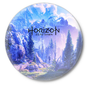 Значок с принтом Horizon Zero Dawn в Ухте,  металл | круглая форма, металлическая застежка в виде булавки | aloy | antasy girl | art | artwork | digital art | fantasy | horizon | horizon: zero dawn | landscape | tallneck | warrior fantasy | weapon | zero dawn