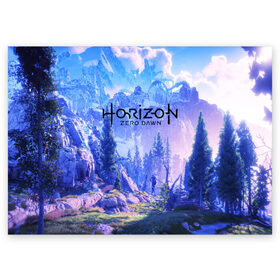 Поздравительная открытка с принтом Horizon Zero Dawn в Ухте, 100% бумага | плотность бумаги 280 г/м2, матовая, на обратной стороне линовка и место для марки
 | Тематика изображения на принте: aloy | antasy girl | art | artwork | digital art | fantasy | horizon | horizon: zero dawn | landscape | tallneck | warrior fantasy | weapon | zero dawn