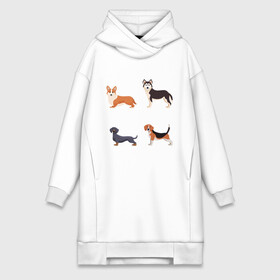 Платье-худи хлопок с принтом корги хаски такса бигль белый в Ухте,  |  | бигль | корги | песокафе | собаки | такса | хаски