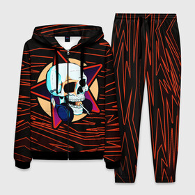 Мужской костюм 3D с принтом Сладкоежка череп в Ухте, 100% полиэстер | Манжеты и пояс оформлены тканевой резинкой, двухслойный капюшон со шнурком для регулировки, карманы спереди | club | feathers | future | grafitti | headphones | lolipop | makeup | music lover | nail in a head | rave | skeleton | skull art | skull tattoo | skulls | star | star makeup | star tattoo | street art | sweet tooth | techno | леденец | меломан | музыка | 