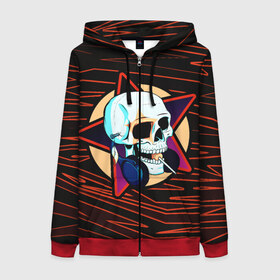 Женская толстовка 3D на молнии с принтом Сладкоежка череп в Ухте, 100% полиэстер | длина до линии бедра, манжеты и пояс оформлены мягкой тканевой резинкой, двухслойный капюшон со шнурком для регулировки, спереди молния, по бокам два кармана | club | feathers | future | grafitti | headphones | lolipop | makeup | music lover | nail in a head | rave | skeleton | skull art | skull tattoo | skulls | star | star makeup | star tattoo | street art | sweet tooth | techno | леденец | меломан | музыка | 