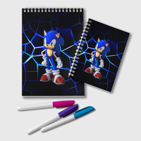Блокнот с принтом Sonic в Ухте, 100% бумага | 48 листов, плотность листов — 60 г/м2, плотность картонной обложки — 250 г/м2. Листы скреплены удобной пружинной спиралью. Цвет линий — светло-серый
 | Тематика изображения на принте: boom | cartoon | game | neon | playstation | sonic | броня | бум | герой | детские | дракон | еж | ежик | животные | звери | игра | лесные | малыш | молнии | мультфильм | мультяшный | неоновый | приключения | сияние | соник