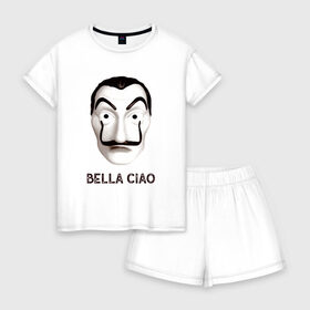 Женская пижама с шортиками хлопок с принтом BELLA CIAO в Ухте, 100% хлопок | футболка прямого кроя, шорты свободные с широкой мягкой резинкой | bella ciao | бумажный дома | деньги | сериал