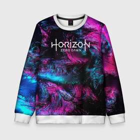 Детский свитшот 3D с принтом HORIZON ZERO DAWN (S) в Ухте, 100% полиэстер | свободная посадка, прямой крой, мягкая тканевая резинка на рукавах и понизу свитшота | aloy | antasy girl | art | artwork | digital art | fantasy | horizon | horizon: zero dawn | landscape | tallneck | warrior fantasy | weapon | zero dawn