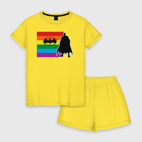 Женская пижама с шортиками хлопок с принтом Batman DC PRIDE в Ухте, 100% хлопок | футболка прямого кроя, шорты свободные с широкой мягкой резинкой | batman | dc pride | justice league | pride | vdosadir | бэтмен | лига справедливости | прайд | радуга