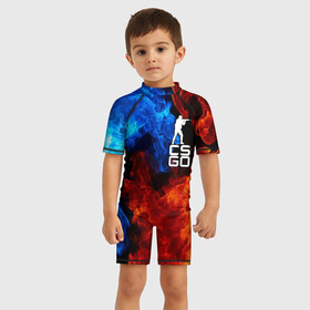 Детский купальный костюм 3D с принтом COUNTER STRIKE в Ухте, Полиэстер 85%, Спандекс 15% | застежка на молнии на спине | counter strike | cs go | global offensive | игра | игры | компьютерные | контер страйк | коунтер страйк | кс го | огонь | цс го