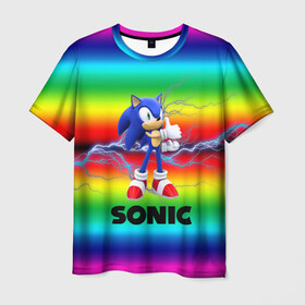 Мужская футболка 3D с принтом SONIC RAINBOW в Ухте, 100% полиэфир | прямой крой, круглый вырез горловины, длина до линии бедер | Тематика изображения на принте: hedgehog | metal sonic | silver | silver the hedgehog | sonic | sonic boom | sonic the hedgehog | ёж сонник | игры | соник | фильмы