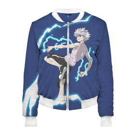 Женский бомбер 3D с принтом Hunter x Hunter в Ухте, 100% полиэстер | застегивается на молнию, по бокам два кармана без застежек, мягкие манжеты, по низу бомбера и на воротнике — эластичная резинка | anime | hisoka | hunter x hunter | japan | killua | аниме | анимешникам | герои | гон | детские | иллуми | курапика | манга | мультсериал | мультфильм | охотник | приключения | фрикс | хантер | хисока | хищник | хролло