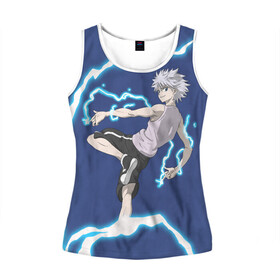 Женская майка 3D с принтом Hunter x Hunter в Ухте, 100% полиэстер | круглая горловина, прямой силуэт, длина до линии бедра | anime | hisoka | hunter x hunter | japan | killua | аниме | анимешникам | герои | гон | детские | иллуми | курапика | манга | мультсериал | мультфильм | охотник | приключения | фрикс | хантер | хисока | хищник | хролло