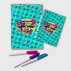 Блокнот с принтом Brawl Stars в Ухте, 100% бумага | 48 листов, плотность листов — 60 г/м2, плотность картонной обложки — 250 г/м2. Листы скреплены удобной пружинной спиралью. Цвет линий — светло-серый
 | Тематика изображения на принте: brawl stars | game | акварель | бравл старс | брызги | игра | краска | леон | персонажи | радуга | разводы | разноцветный
