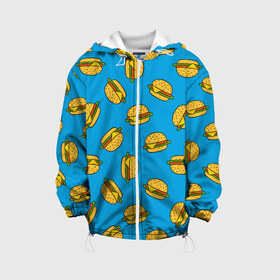 Детская куртка 3D с принтом БУРГЕРЫ в Ухте, 100% полиэстер | застежка — молния, подол и капюшон оформлены резинкой с фиксаторами, по бокам — два кармана без застежек, один потайной карман на груди, плотность верхнего слоя — 90 г/м2; плотность флисового подклада — 260 г/м2 | Тематика изображения на принте: food | pattern | бургеры | еда | паттерн