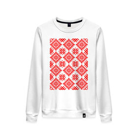Женский свитшот хлопок с принтом Русский стиль в Ухте, 100% хлопок | прямой крой, круглый вырез, на манжетах и по низу широкая трикотажная резинка  | russia | гжель | орнамент | патриот | россия | русский | русский стиль | русь | славяне | славянский | хохлома | я русский