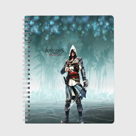 Тетрадь с принтом ASSASSIN`S CREED BLACK FLAG в Ухте, 100% бумага | 48 листов, плотность листов — 60 г/м2, плотность картонной обложки — 250 г/м2. Листы скреплены сбоку удобной пружинной спиралью. Уголки страниц и обложки скругленные. Цвет линий — светло-серый
 | black flag | brotherhood | chronicles | creed | game | origins | revelations | rogue | syndicate | unity | valhalla | альтаир | ассасин | игры | кинжал | пираты