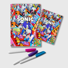 Блокнот с принтом SONIC СОНИК в Ухте, 100% бумага | 48 листов, плотность листов — 60 г/м2, плотность картонной обложки — 250 г/м2. Листы скреплены удобной пружинной спиралью. Цвет линий — светло-серый
 | hedgehog | metal sonic | silver | silver the hedgehog | sonic | sonic boom | sonic the hedgehog | ёж сонник | игры | соник | фильмы