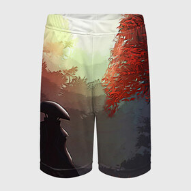 Детские спортивные шорты 3D с принтом Самурай в Ухте,  100% полиэстер
 | пояс оформлен широкой мягкой резинкой, ткань тянется
 | Тематика изображения на принте: autumn | samurai | осень | пейзаж | самурай