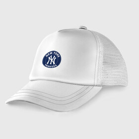 Детская кепка тракер с принтом New York Yankees в Ухте, Козырек - 100% хлопок. Кепка - 100% полиэстер, Задняя часть - сетка | универсальный размер, пластиковая застёжка | 