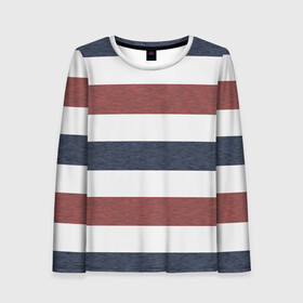 Женский лонгслив 3D с принтом Полоски в Ухте, 100% полиэстер | длинные рукава, круглый вырез горловины, полуприлегающий силуэт | бело красные | белый | в полоску | красно синие | красно синий | красный | повседневное | полоска | полосы | синий