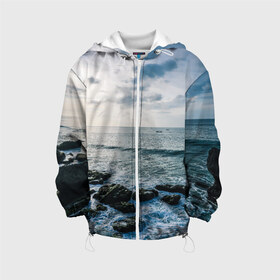 Детская куртка 3D Море: в Ухте, 100% полиэстер | застежка — молния, подол и капюшон оформлены резинкой с фиксаторами, по бокам — два кармана без застежек, один потайной карман на груди, плотность верхнего слоя — 90 г/м2; плотность флисового подклада — 260 г/м2 | брызги | вода | воды | волна | волны | камень | камни | море | морские | морской | небеса | небо | облака | облако | океан | прибой | природа | туча | тучи