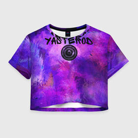 Женская футболка Crop-top 3D с принтом YASTEROD full paint в Ухте, 100% полиэстер | круглая горловина, длина футболки до линии талии, рукава с отворотами | eye | paint | purple | rinnegan | yasterod | глаз | краска | риннеган | фиолетовый
