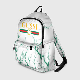 Рюкзак 3D с принтом GUSSI / ГУСИ в Ухте, 100% полиэстер | лямки с регулируемой длиной, сверху петелька, чтобы рюкзак можно было повесить на вешалку. Основное отделение закрывается на молнию, как и внешний карман. Внутри два дополнительных кармана, один из которых закрывается на молнию. По бокам два дополнительных кармашка | anti | antibrand | brand | fashion | gucci | gusi | gussi | logo | meme | memes | анти | антибренд | бренд | гуси | гуччи | забавные | лого | логотип | мем | мемы | мода | прикол | приколы | прикольные | символ