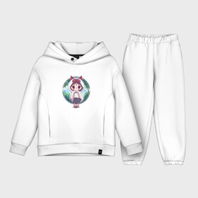 Детский костюм хлопок Oversize с принтом Принцесса Мононоке в Ухте,  |  | Тематика изображения на принте: арт | девочка | лес | небо | рисунок | чибики