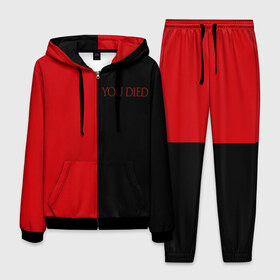 Мужской костюм 3D с принтом YOU DIED в Ухте, 100% полиэстер | Манжеты и пояс оформлены тканевой резинкой, двухслойный капюшон со шнурком для регулировки, карманы спереди | Тематика изображения на принте: dark souls | dark souls iii | дарк солс | дарк соулс | темные души | черные души