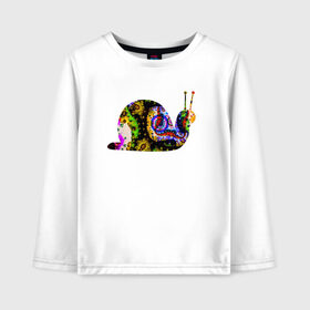 Детский лонгслив хлопок с принтом улитка в Ухте, 100% хлопок | круглый вырез горловины, полуприлегающий силуэт, длина до линии бедер | желтый | красный | разноцветная | синий | сиреневый | улитка