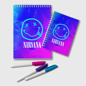 Блокнот с принтом NIRVANA НИРВАНА в Ухте, 100% бумага | 48 листов, плотность листов — 60 г/м2, плотность картонной обложки — 250 г/м2. Листы скреплены удобной пружинной спиралью. Цвет линий — светло-серый
 | band | cobain | face | kurt | logo | music | nirvana | rock | rocknroll | группа | кобейн | курт | лого | логотип | музыка | музыкальная | нирвана | рожица | рок | рокнролл | символ