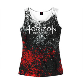Женская майка 3D с принтом Horizon Zero Dawn в Ухте, 100% полиэстер | круглая горловина, прямой силуэт, длина до линии бедра | aloy | antasy girl | art | artwork | digital art | fantasy | horizon | horizon: zero dawn | landscape | tallneck | warrior fantasy | weapon | zero dawn