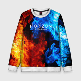 Детский свитшот 3D с принтом Horizon Zero Dawn FIRE в Ухте, 100% полиэстер | свободная посадка, прямой крой, мягкая тканевая резинка на рукавах и понизу свитшота | aloy | antasy girl | art | artwork | digital art | fantasy | horizon | horizon: zero dawn | landscape | tallneck | warrior fantasy | weapon | zero dawn