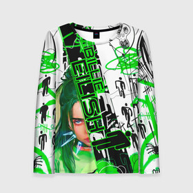 Женский лонгслив 3D с принтом Billie Eilish в Ухте, 100% полиэстер | длинные рукава, круглый вырез горловины, полуприлегающий силуэт | автор | автор песен | инди поп | певица | поп | электропоп | эмо поп