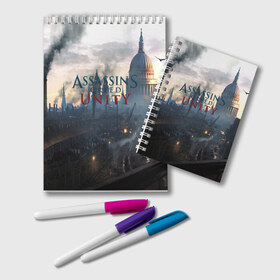 Блокнот с принтом Assassin’s Creed Unity в Ухте, 100% бумага | 48 листов, плотность листов — 60 г/м2, плотность картонной обложки — 250 г/м2. Листы скреплены удобной пружинной спиралью. Цвет линий — светло-серый
 | black flag | brotherhood | chronicles | creed | game | origins | revelations | rogue | syndicate | unity | valhalla | альтаир | ассасин | игры | кинжал | пираты