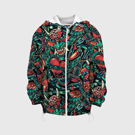 Детская куртка 3D с принтом японская татуировка в Ухте, 100% полиэстер | застежка — молния, подол и капюшон оформлены резинкой с фиксаторами, по бокам — два кармана без застежек, один потайной карман на груди, плотность верхнего слоя — 90 г/м2; плотность флисового подклада — 260 г/м2 | anime | asia | halloween | japan | old | oriental | school | street wear | tattoo | азия | аниме | анимэ | восток | дух | ориентал | полинезия | рукав | тату | уличная мода | фестиваль | хэллоуин | хэлоуин