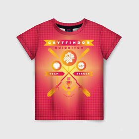 Детская футболка 3D с принтом Gryffindor Quidditch в Ухте, 100% гипоаллергенный полиэфир | прямой крой, круглый вырез горловины, длина до линии бедер, чуть спущенное плечо, ткань немного тянется | Тематика изображения на принте: gryffindor | harry potter | quidditch | vdzabma | гарри поттер | гриффиндор | квиддич